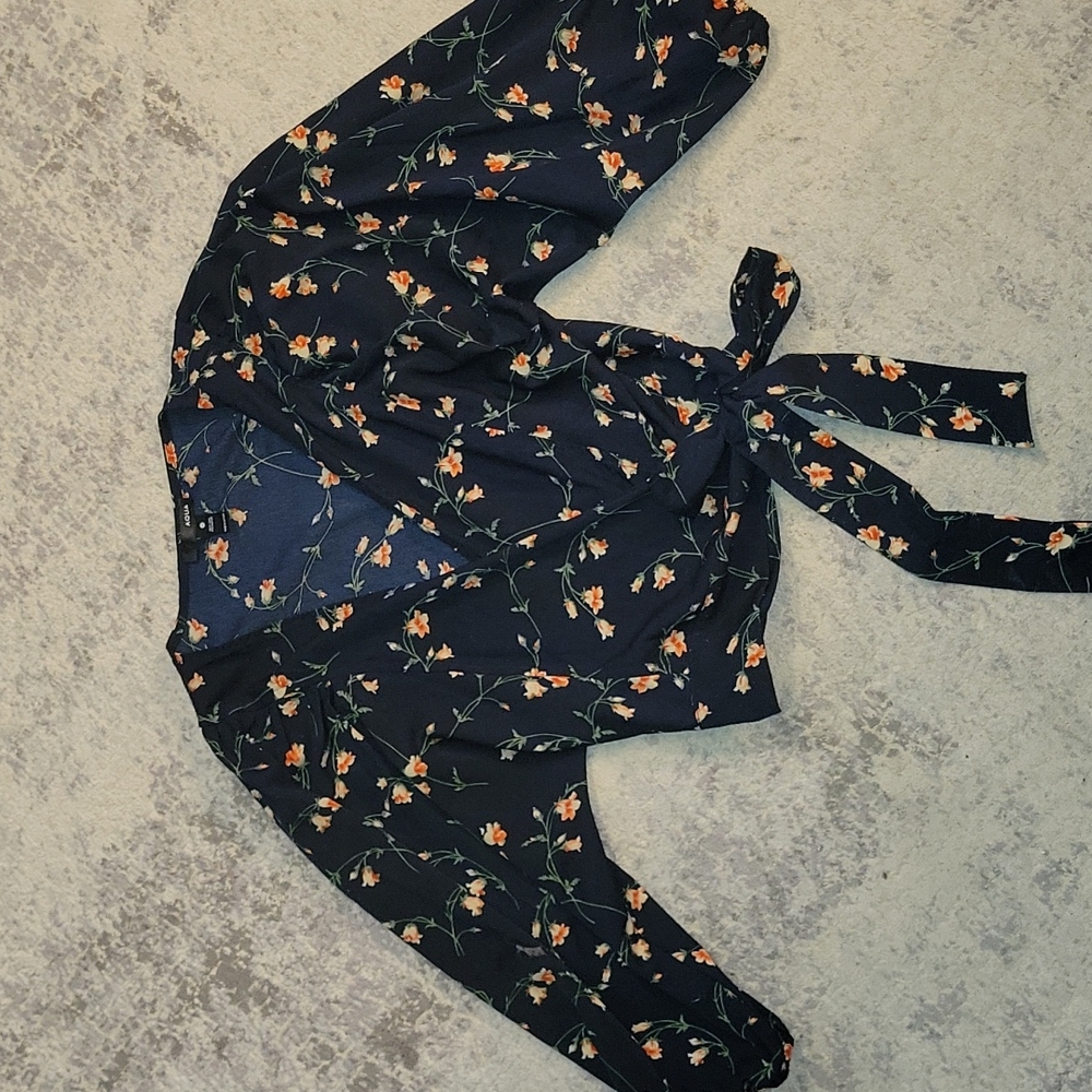 Aqua floral wrap top
